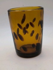 Vtg Hand Blown Tortoise Shell Juice Glass 6oz Votive Holder Amber Heavy Pontil
