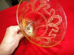 Morgantown Glass 8.25″ Water Stem, Heirloom, Topaz, w/unknown Needle Etch