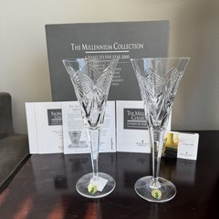 Set of 2 WATERFORD CRYSTAL HAPPINESS Toasting Flutes W/Box Millennum Collection