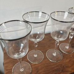 Libbey Glass Saturn Mid Century Platinum Rim Set Of 4 Wine Water Goblets 8.25 In