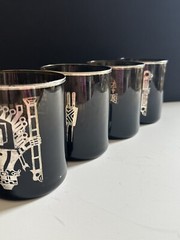 Vintage Mid Century Modern Barware Glasses Set 4 Aztec Mayan Smoke Sterling