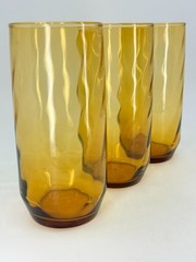 3 Libbey Amber Optic Swirl Tumblers MCM Vintage Glasses 1950s Dishware Tawny
