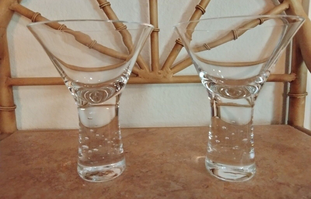 Set of 2 Crate & Barrel Verve Martini Glasses Bubble Stem Krosno Poland