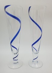 Set Of 2 Pier 1 Imports Cobalt Blue Swirl Swirline Blown Pilsner Beer Glasses