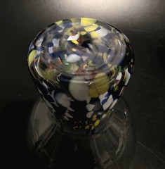 (535) *New 4″ Tall Confetti Stem Art Glass Hand Blown Cocktail Glasses Set Of 2