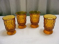 Vintage Amber Whitehall Cubist Lot of 4 Juice Glasses 4 Oz