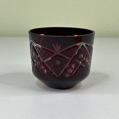Ajka Fifth Avenue Ltd Crystal Punch Cup Mug and Tray Plate Intricate Cut Red