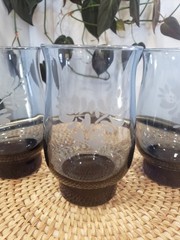 Vintage Pfaltzgraff Yorktowne Set Of 3 12 Oz Glass Glasses Tumblers Blue Etched
