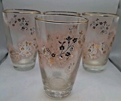 Libbey Cooler Tumbler Pink/Gold Flowers Gold Trim 5 1/4″ Set of 4