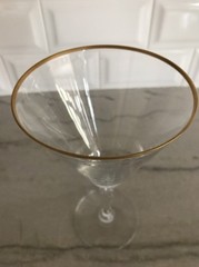 FOSTORIA CRYSTAL GOLDEN FLAIR GLASS STEM # 6087 WATER GLASSES 7″ Vintage MCM