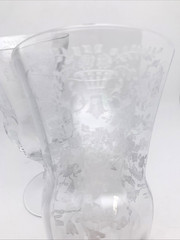 Set of 2 Cambridge Glass Etched Portia Clear Stemmed ICED TEA GOBLETS 7-1/2″H