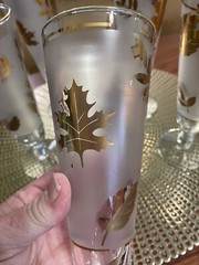 Libbey Gold Leaves Frosted Footed Glass Pilseners Set Of 5 MCM Vintage 8.5″