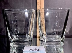 2 CROWN ROYAL WHISKEY SQUARE ROCKS GLASSES BARWARE EMBOSSED BOTTOM