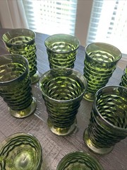 LOT of Indiana Glass Whitehall Avocado Green Cubist Footed