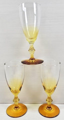 (3) Libbey Forever Amber Whiskey Sour Glasses Set Clear Yellow Stemware MCM Lot