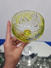 Wine Hock glass Chartreuse Yellow Cut clear Crystal Val Saint Lambert #3269/17