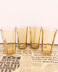 Vintage Hazel Atlas Mt Vernon Yellow Panel Glass Drinking Tumblers 5” Set of 4