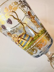Venetian Hand Painted Enameled Gold & Beaded 7 3/4″ Wine Goblet Cherubs (A)