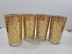 Set of 4 West Virginia Glass Co 22K Gold Gild Mosaic Highball Glasses Barware