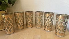Culver Valencia Highball Glasses (6) 22K Gold & Green Mid century Barware