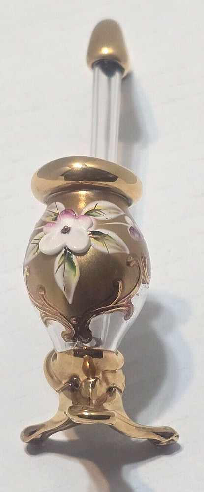 VTG MOSER BOHEMAIN CZECH PORT WINE SIPPER BORO CRYTSAL PIPE SHAPE /GOLD FLOWERS