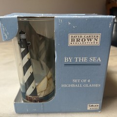 David Carter Brown By The Sea Highball Glass Set Nautical Lighthouse Four-Piece