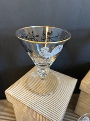 Libbey Gold Rim Weathervane Rooster Clear Martini Glass 50’s – Price Each