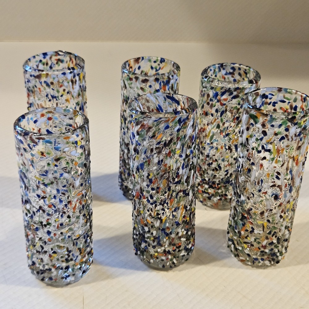 Blown Glass Confetti Tall Shot Glasses Or Mini Vases Set Of 6 Colorful Fun