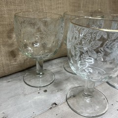 (5) Bartlett Collins Grapes & Leaves Water Goblets Etched w/ Gold Rims 5 3/4” t