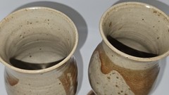 2 Studio Art POTTERY Handmade Stoneware Wine Glass GOBLET Tulip Shape Lt Tan