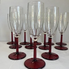 12 VTG Luminarc France Red Stem Champagne Flutes Set Classic Accent MCM