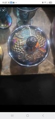 Blue Iridescent Carnival Glass Stemmed Goblet Drinkware Set with Trays