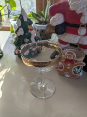Vintage French Coupe Champagne Glasses Thick Gold Trim & BLUE INSIDE TRIM 5 pcs
