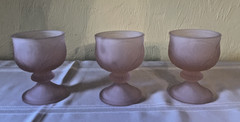 Vintage Pink Glass Egg Cups Set of 3 Frosted Pedestal Cups Retro Glassware