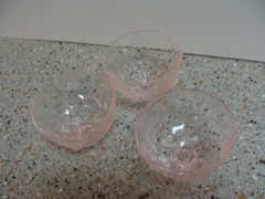 Seneca Driftwood Morgantown Light Pink Crinkle 3 Low Sherbet Dish 2 3/4″ Cloudy