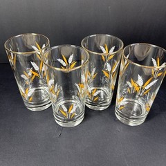 Vintage Libby Wheat Spray Glasses Gold Rim And Accents Set Of 4 5.5” MCM