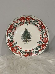 Spode CHRISTMAS TREE Annual Plate 2007 Red Ribbons, Holly & Jingle Bells – 8”