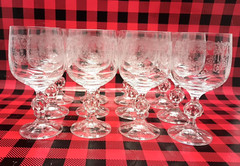 12 Crystalex Wine Glass Queen’s Lace Bohemia Crystal Clear Etched Goblets VTG