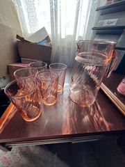 Arcoroc Pink Optic Swirl 48 oz Pitcher and 5 inch tumbler Set(5)