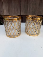 Vtg MCM Set 2 Glasses Sekai Ichi Gold By Imperial Glass Old Fashioned Tumbler