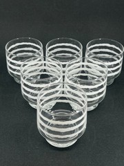 5 Pier 1 Imports White Bands 8 Oz Old Fashioned Glasses Set Clear Tumblers VTG