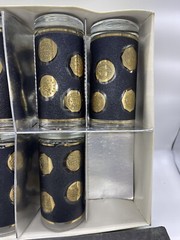 VTG 7 Libbey Hostess Glassware Black Gold Coins 15oz Cooler Tumbler Set w/ Box