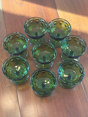Vintage Set of 8 Bartlett Collins Manhattan Avocado Green Coupe Dessert Glasses