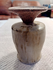Handmade Stoneware Pottery Wine Glass Tan & Brown 5″ tall