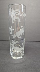 Etched Clear Highball Drinking Glass Tribal Animals Figures Contemporary Barware