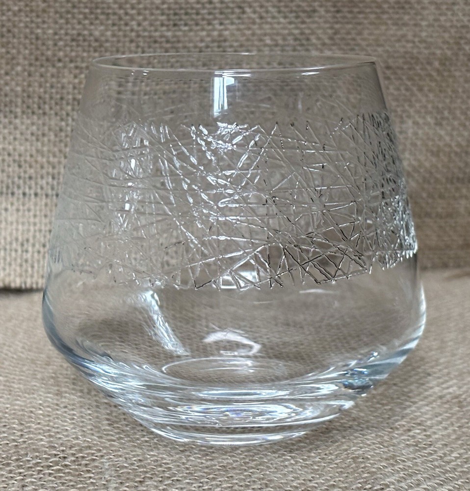 Ceska Etched Crystal Glass Tumbler Barware Candle Holder Abstract Boho Edgy