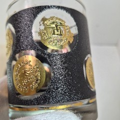 Vintage Gold Coin Rocks Glasses Black Sand Crust Textured Barware Set of 3