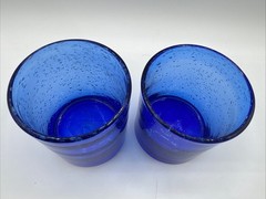 Libbey Flare Cobalt Blue Extra-Thick Old Fashioned Glasses Vintage Set of 2
