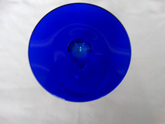 Weston Glass WGL74 Clear Blown Glass Liquor Cocktail w/ Cobalt Blue Foot VGUC