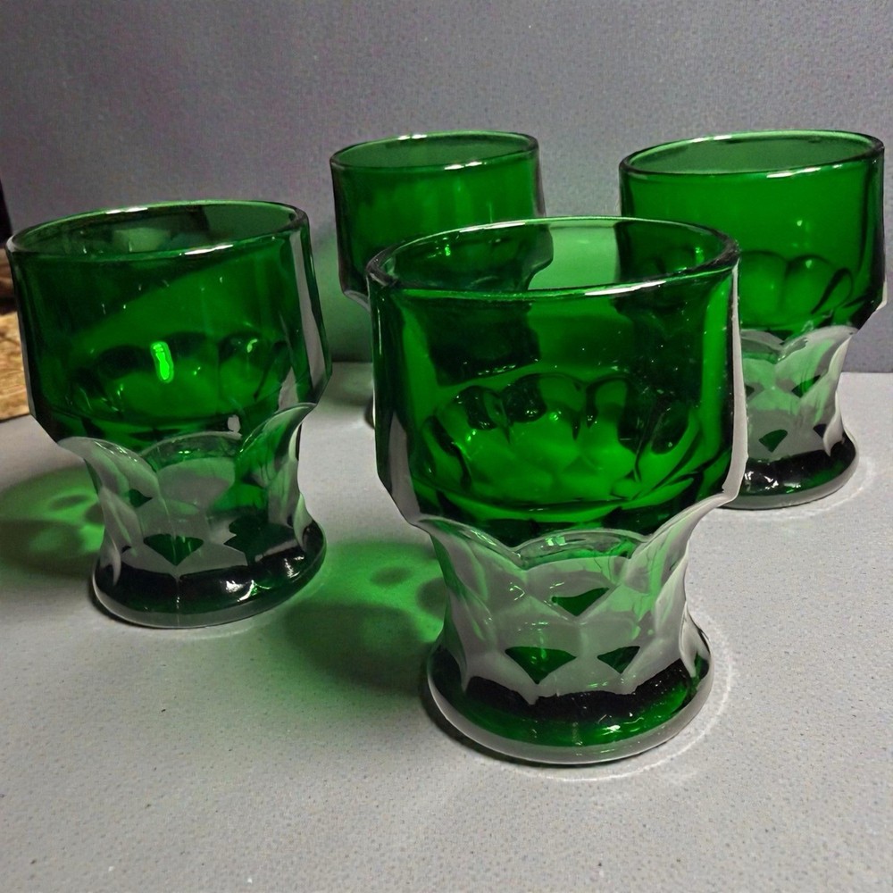 4 Anchor Hocking Georgian Emerald Green Flat Tumbler Honey Cone Pattern 4.25″ ht